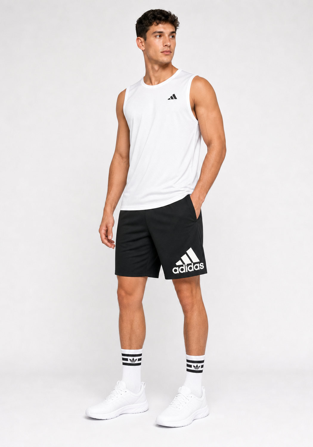 Kit Adidas Dri-Fit: Regata + Shorts + Meia (Modelo 2)