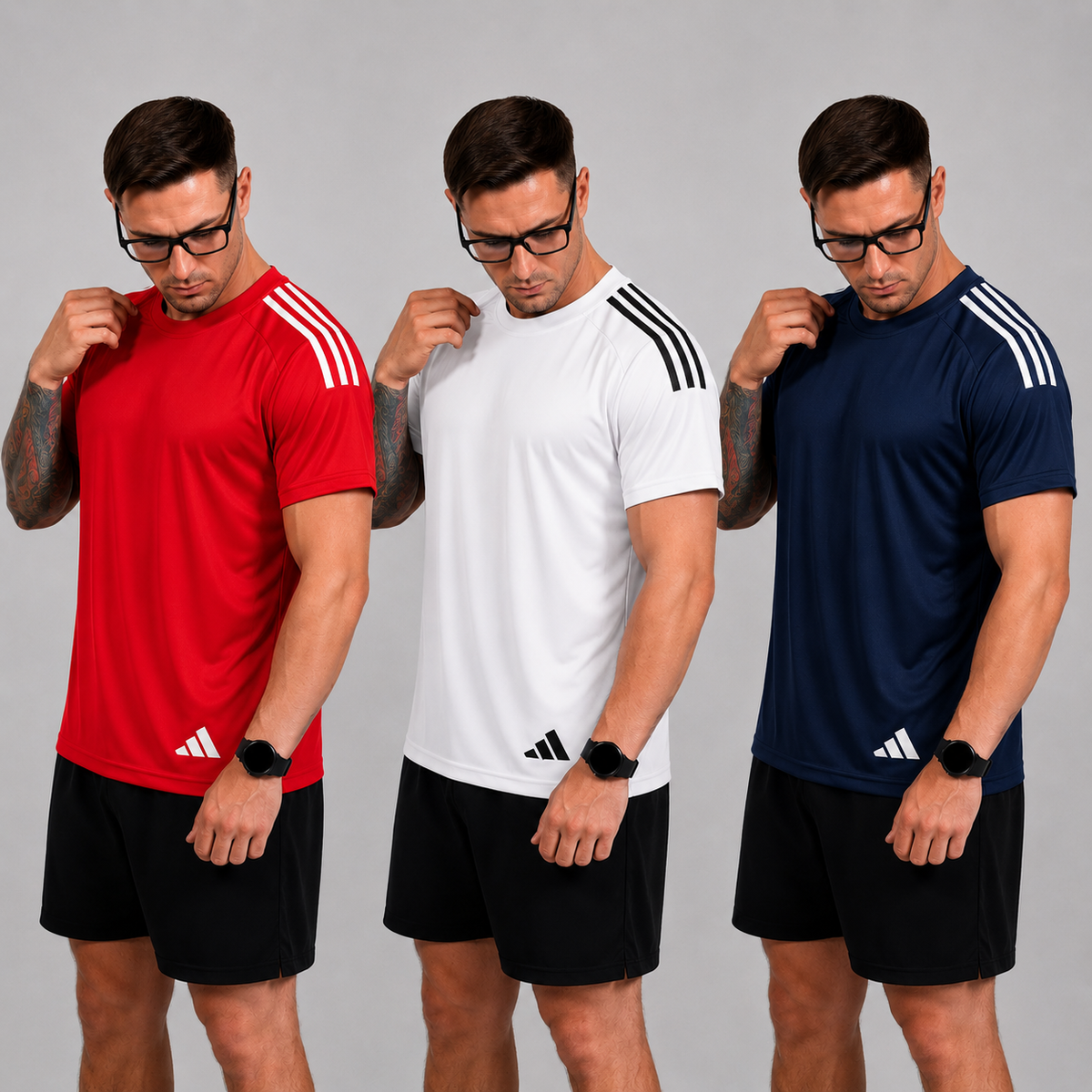 Kit com 3 camisetas dri-fit adidas