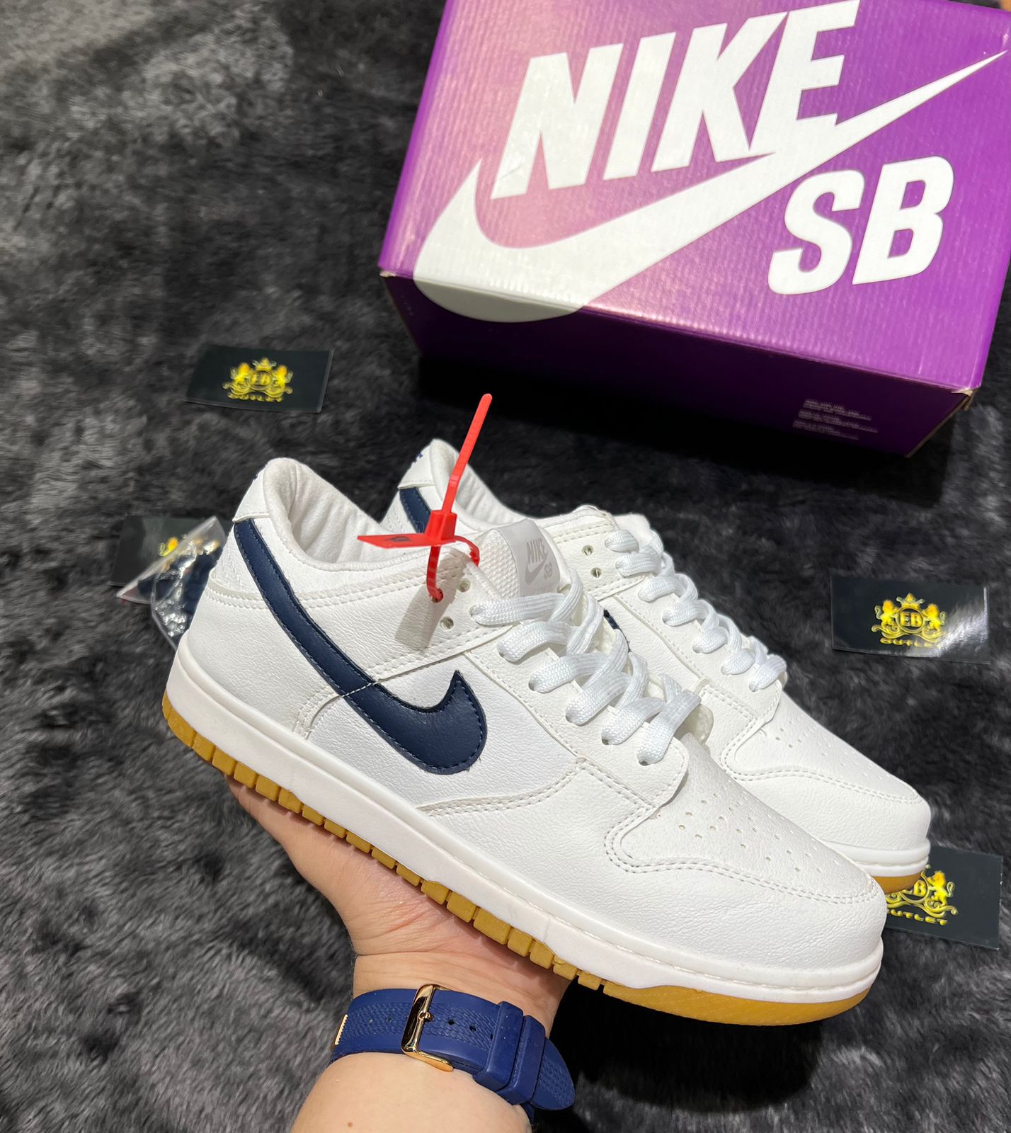 Dunk Low White/Azul 5lançamento + relógio de brinde