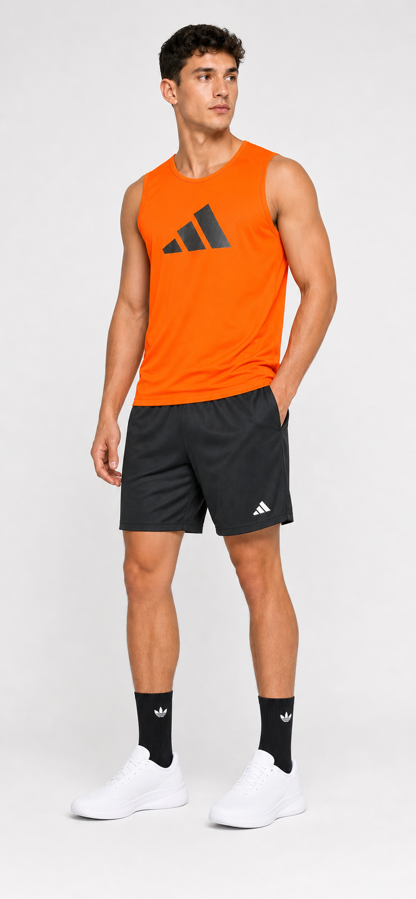 Kit Adidas Dri-Fit: Regata + Shorts + Meia (Modelo 1)