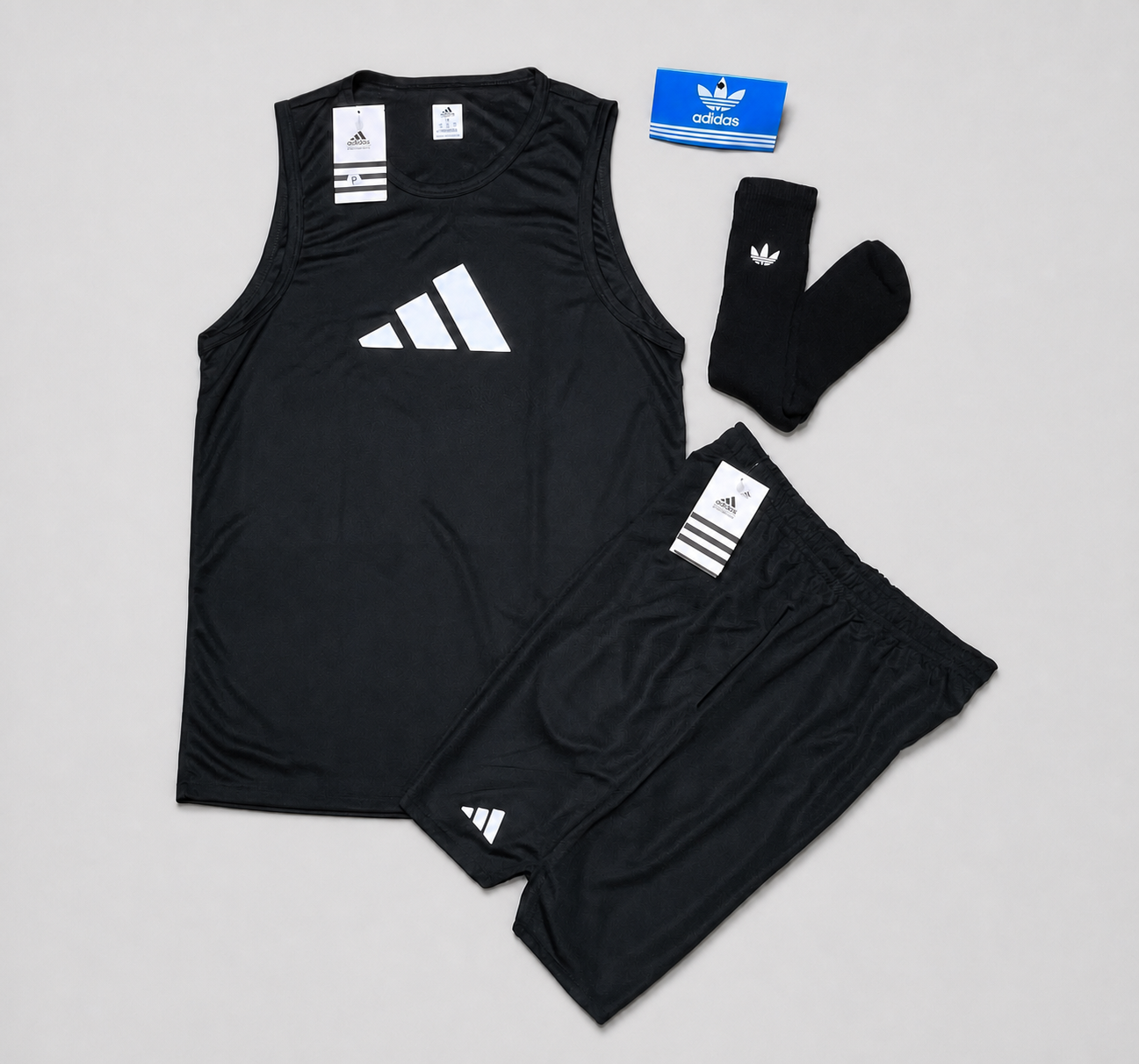 Kit Adidas Dri-Fit: Regata + Shorts + Meia (Modelo 1)