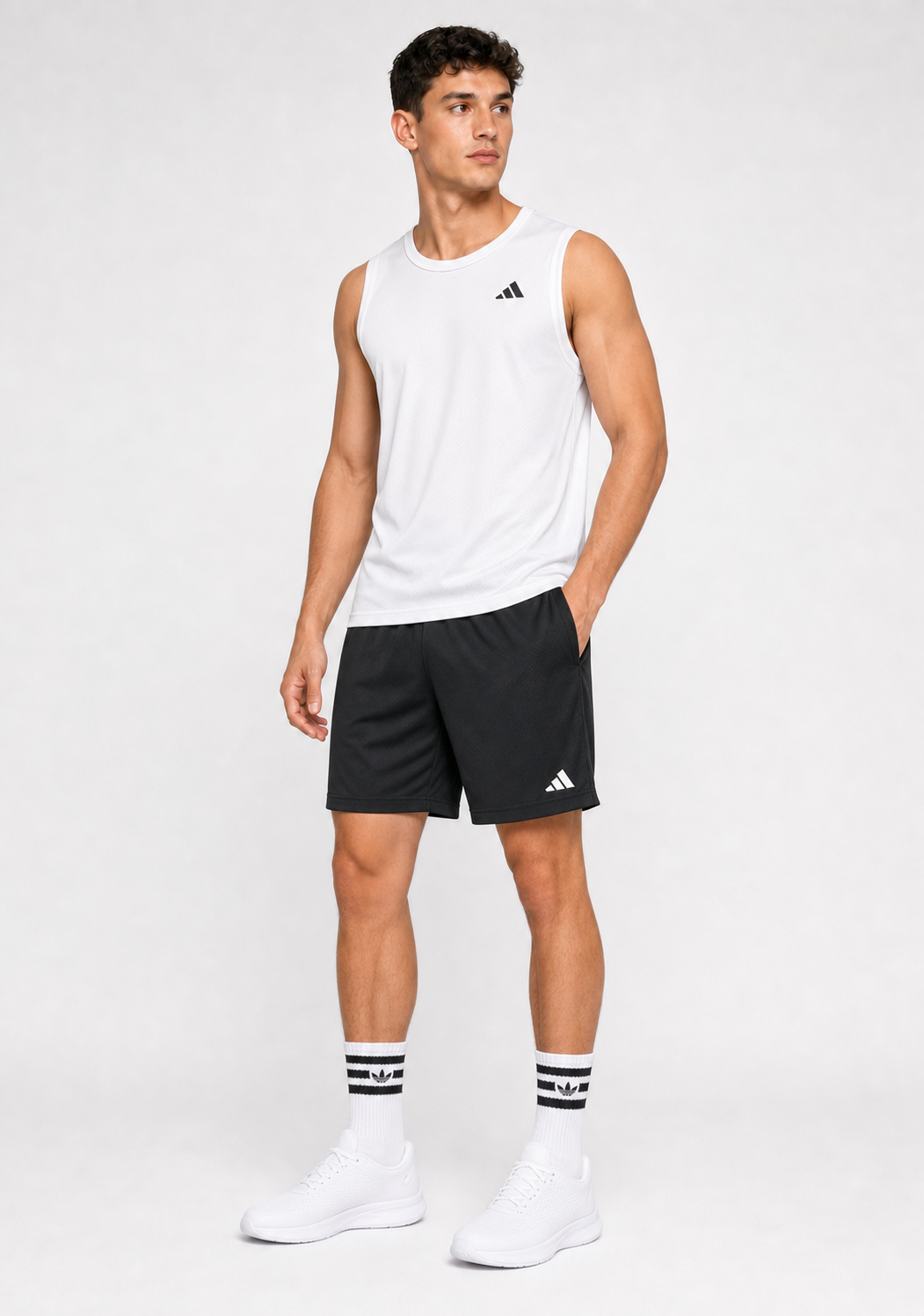 Kit Adidas Dri-Fit: Regata + Shorts + Meia (Modelo 2)