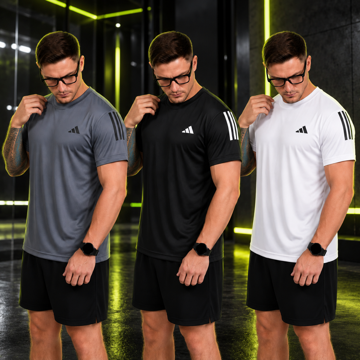Kit com 3 camisetas dri-fit adidas