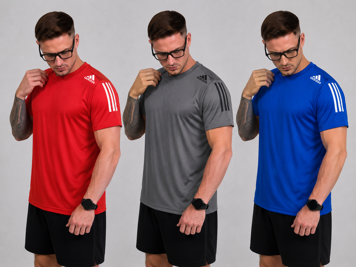 Kit com 3 camisetas dri-fit adidas