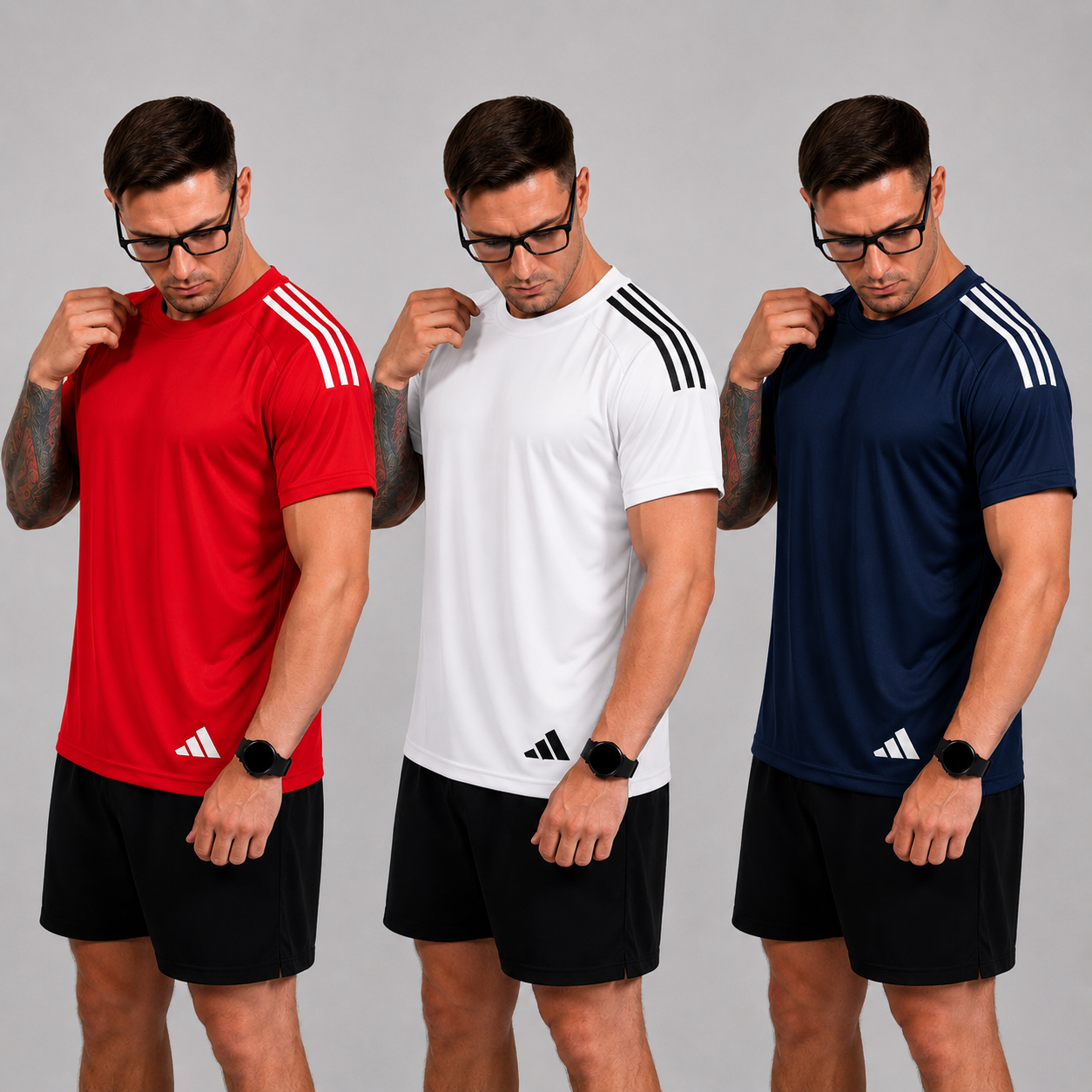 Kit com 3 camisetas dri-fit adidas