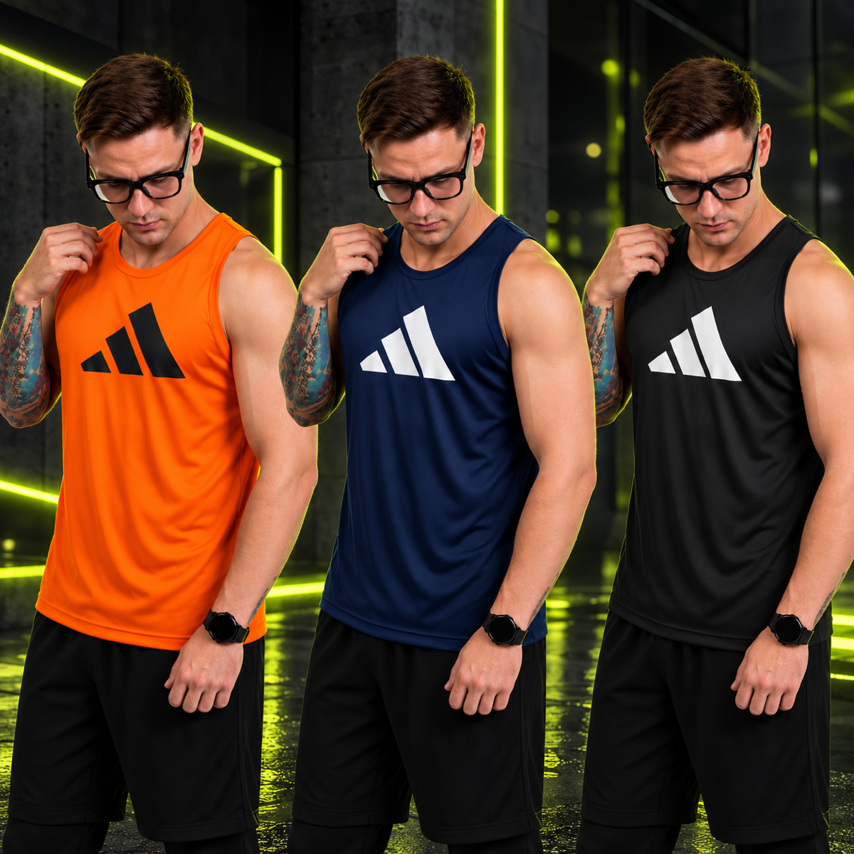 Kit com 3 regatas adidas dri-fit