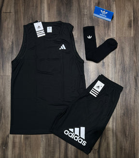 Kit Adidas Dri-Fit: Regata + Shorts + Meia (Modelo 2)