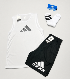 Kit Adidas Dri-Fit: Regata + Shorts + Meia (Modelo 1)