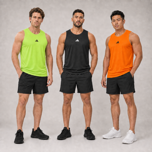 Kit 3 Regatas Dri-Fit Adidas - Verde Neon, Preta e Laranja