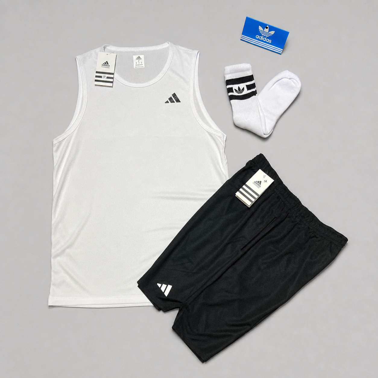 Kit Adidas Dri-Fit: Regata + Shorts + Meia (Modelo 2)