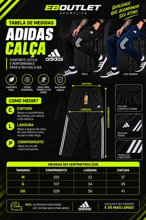 Tabela de medidas - Calca Adidas (M, G, GG)
