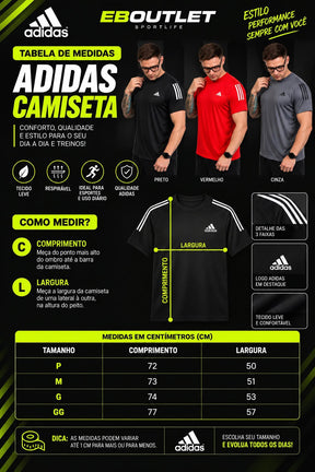 Tabela de medidas - Camiseta Adidas (P, M, G, GG)