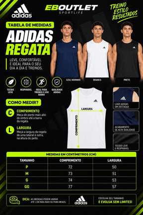 Tabela de medidas - Regata Adidas (P, M, G, GG)