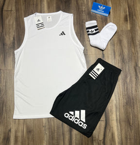 Kit Adidas Dri-Fit: Regata + Shorts + Meia (Modelo 2)